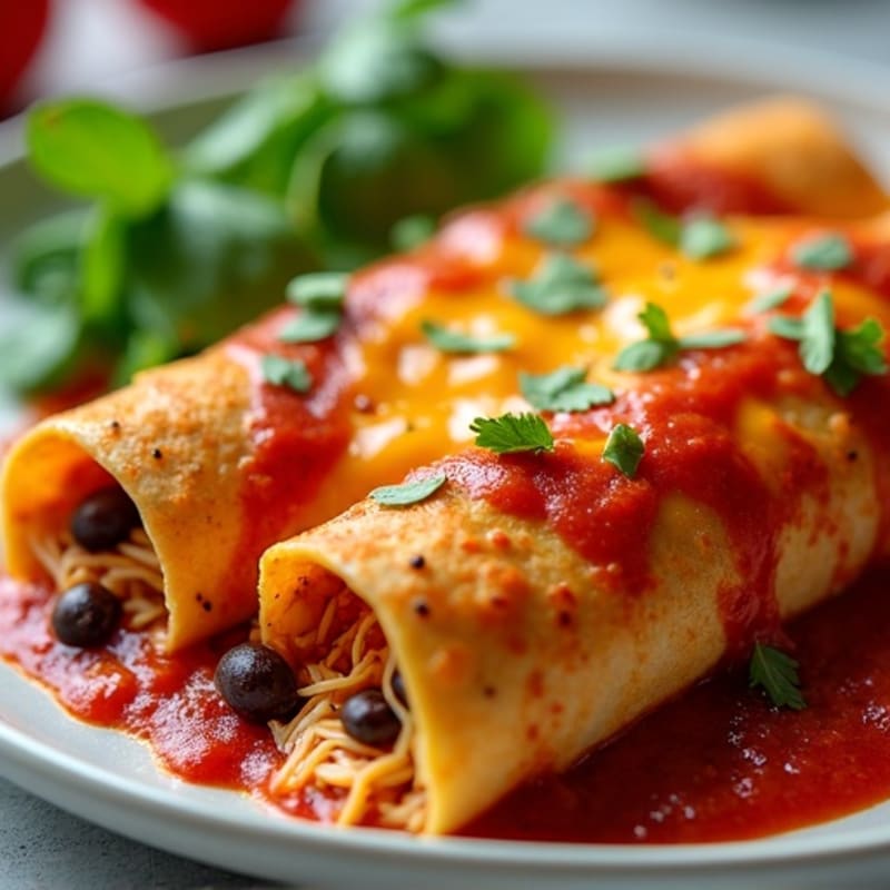 Baked Chicken Enchiladas with Spicy Red Sauce