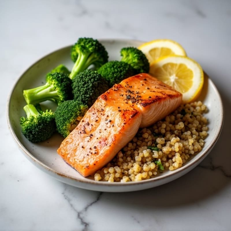 Seared Salmon with Roasted Broccoli and Quinoa