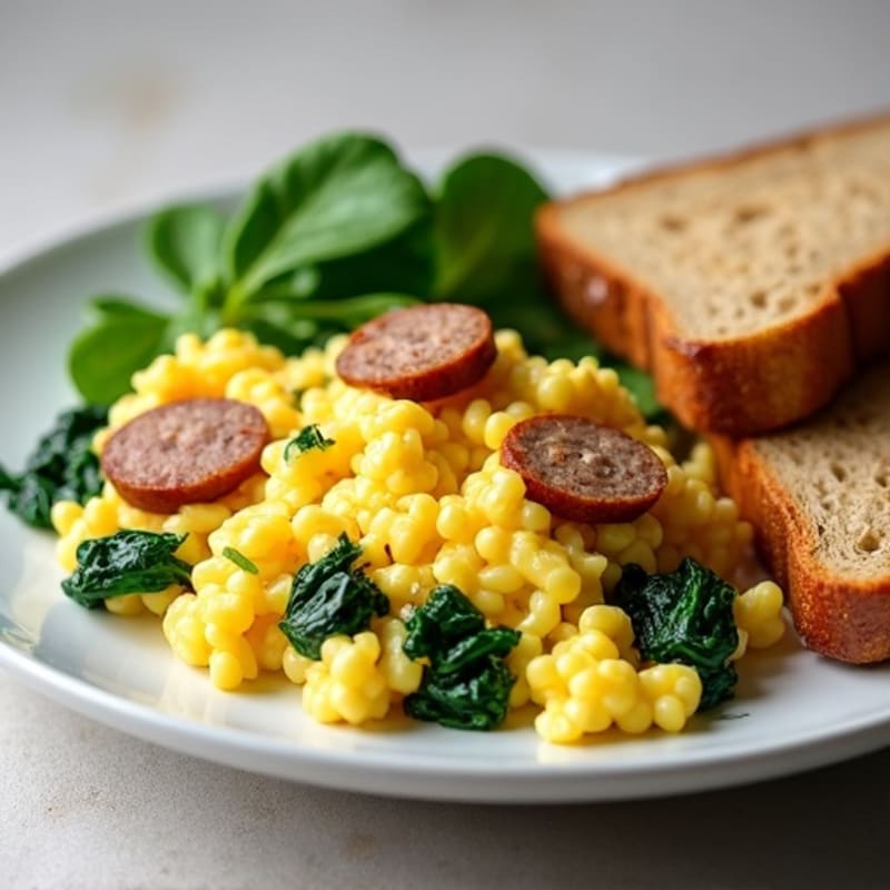 Egg White Scramble with Turkey Sausage and Spinach