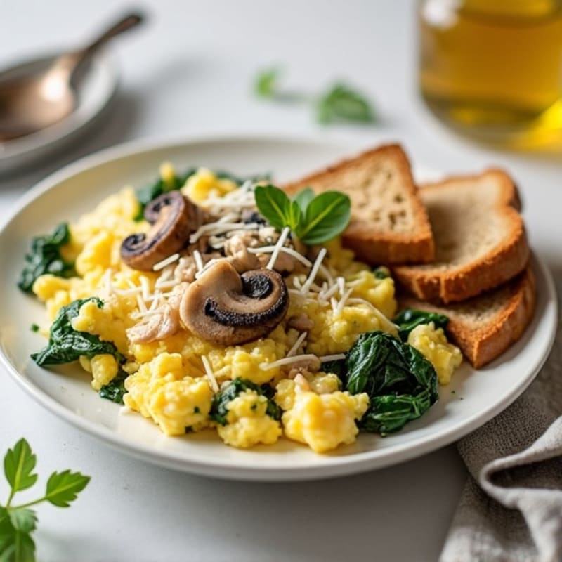 Egg White and Turkey Spinach Scramble with Sautéed Mushrooms