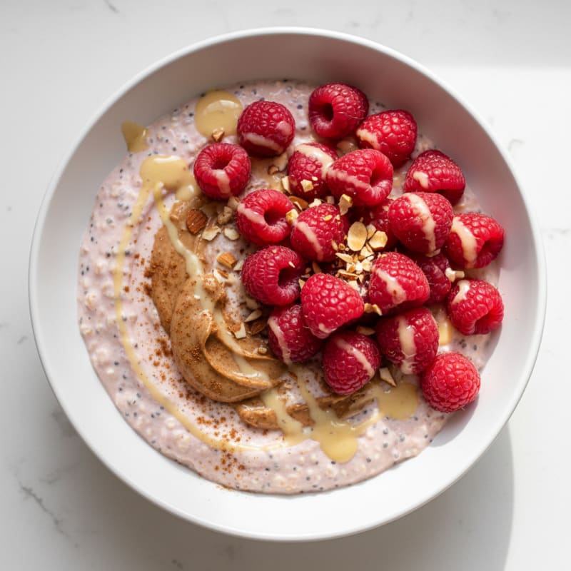 Raspberry Almond Overnight Oats with Chia