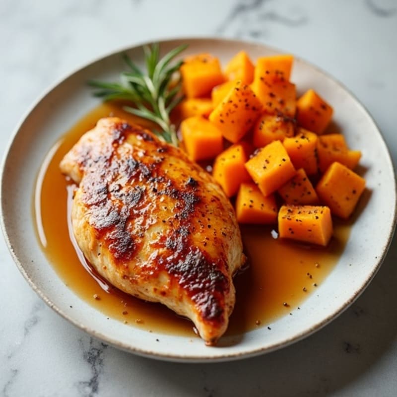 Salted Maple Glazed Chicken with Creamy Roasted Sweet Potatoes