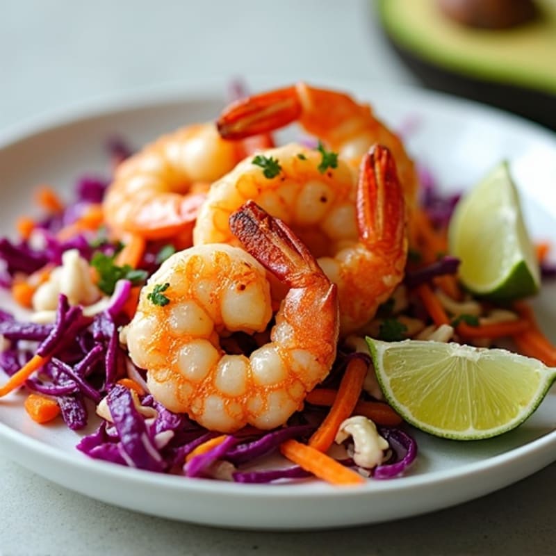Spicy Seared Shrimp with Creamy Chili-Lime Slaw