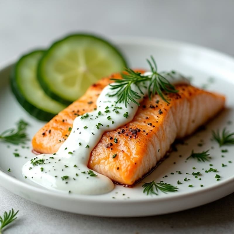 Pan-Seared Salmon with Creamy Dill Greek Yogurt Sauce