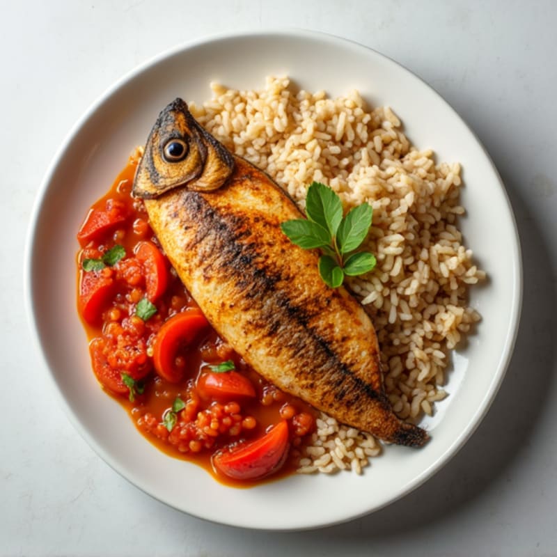 Pan-Seared Fish with Tomato Onion Masala and Brown Rice