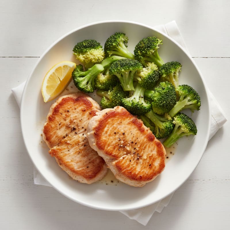 Seared Turkey Cutlets with Steamed Broccoli