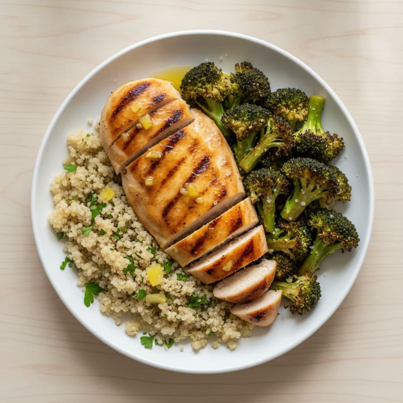 Grilled Chicken Breast with Quinoa and Roasted Broccoli