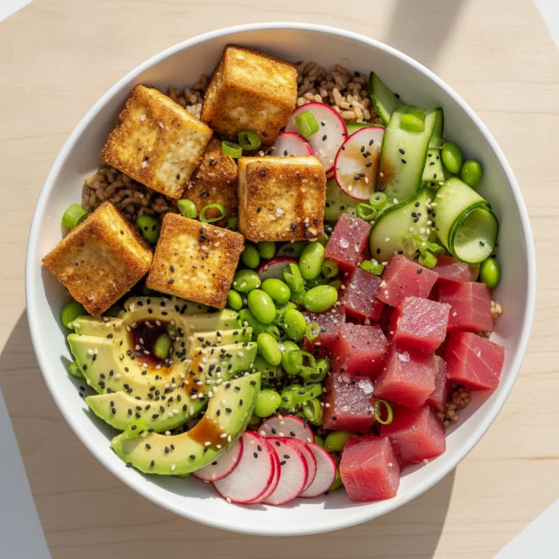 Seared Tofu and Tuna Poke Bowl