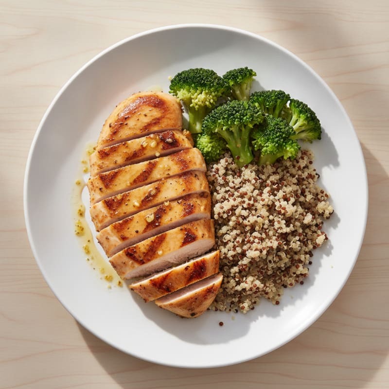 Grilled Chicken Breast with Quinoa and Steamed Broccoli