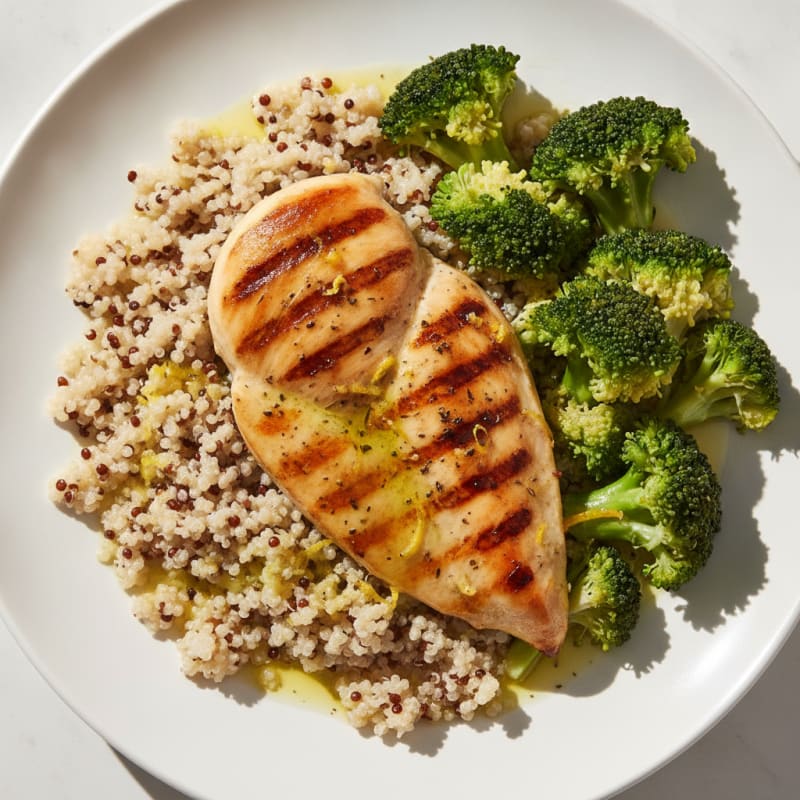 Grilled Chicken Breast with Quinoa and Steamed Broccoli