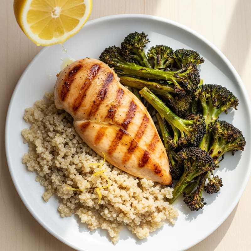 Grilled Chicken Breast with Quinoa and Roasted Broccoli