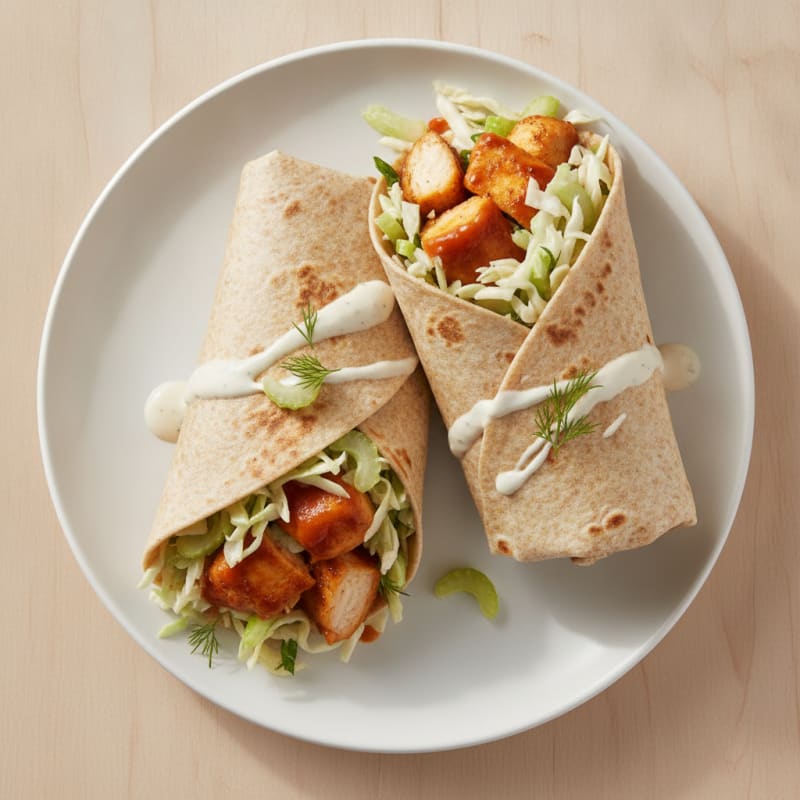 Buffalo Ranch Chicken Wraps with Celery Slaw