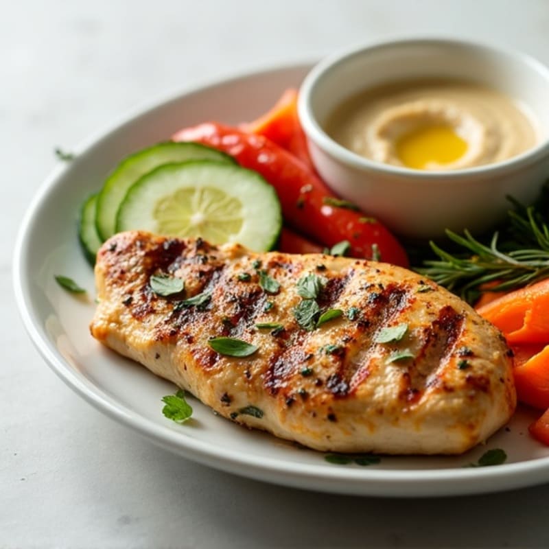 Herb-Grilled Chicken with Creamy Hummus and Fresh Vegetable Platter