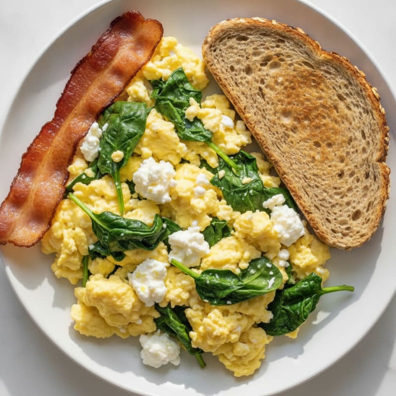 Cottage Cheese Scramble with Spinach and Turkey Bacon