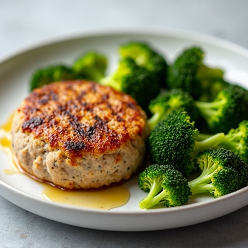 Seared Turkey Burger with Roasted Broccoli
