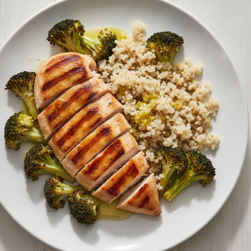 Grilled Chicken Breast with Roasted Broccoli and Quinoa