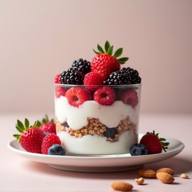 Greek Yogurt Protein Parfait with Mixed Berries and Almonds
