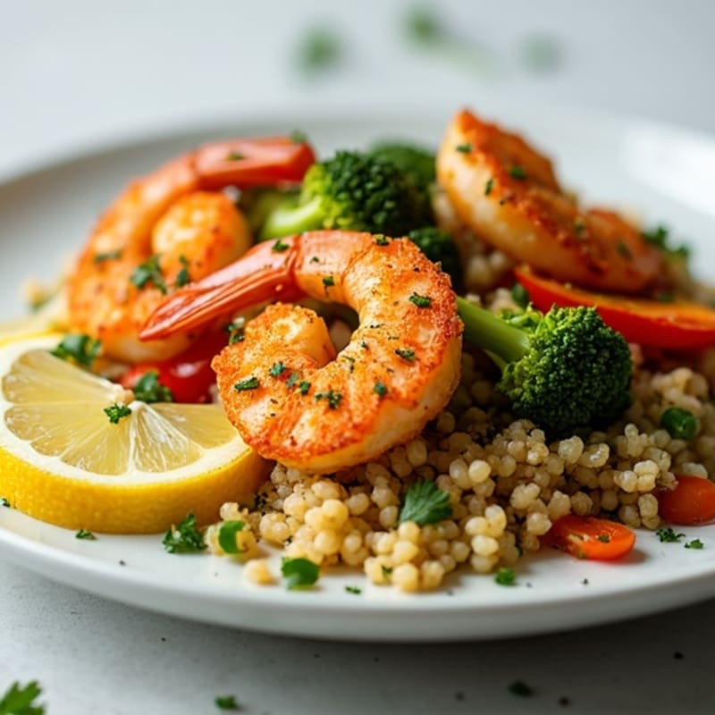 Crispy Baked Shrimp with Lemon-Herb Quinoa and Roasted Vegetables