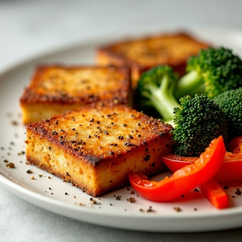 Crispy Baked Tofu with Roasted Broccoli and Bell Peppers