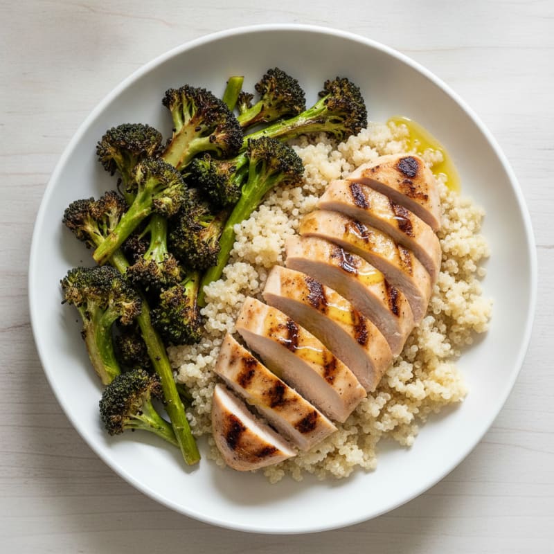 Grilled Chicken Breast with Quinoa and Roasted Broccoli