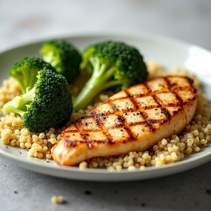 Grilled Chicken Breast with Quinoa and Roasted Broccoli