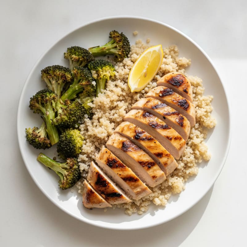 Grilled Chicken Breast with Roasted Broccoli and Quinoa