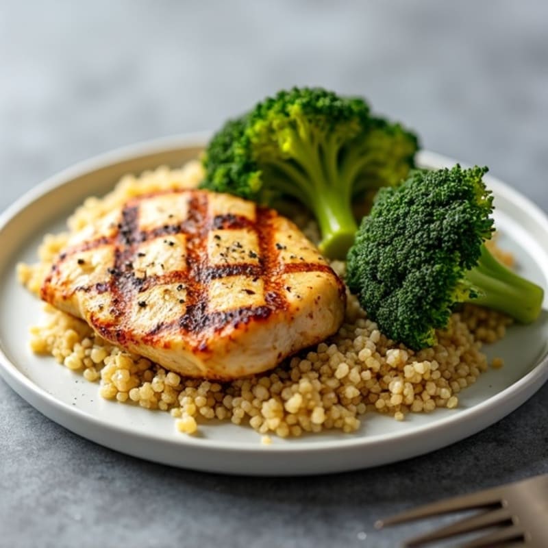 Grilled Chicken Breast with Quinoa and Roasted Broccoli