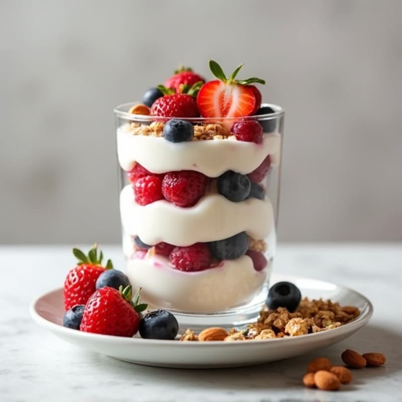 Greek Yogurt Protein Parfait with Mixed Berries and Almonds