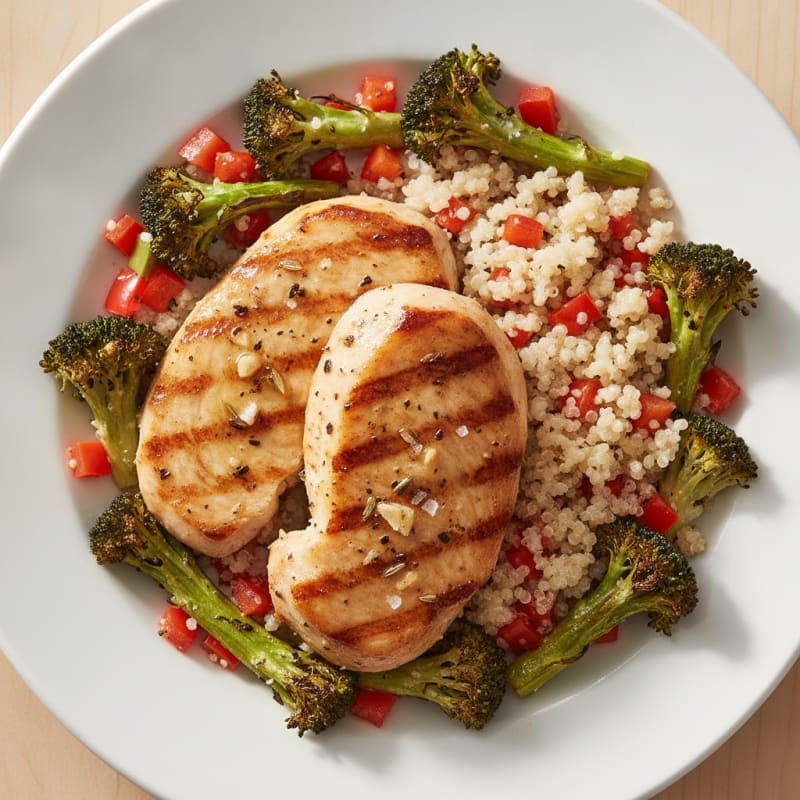 Lemon Herb Grilled Chicken with Quinoa and Roasted Broccoli