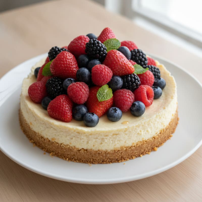 Greek Yogurt Protein Cheesecake with Fresh Berries