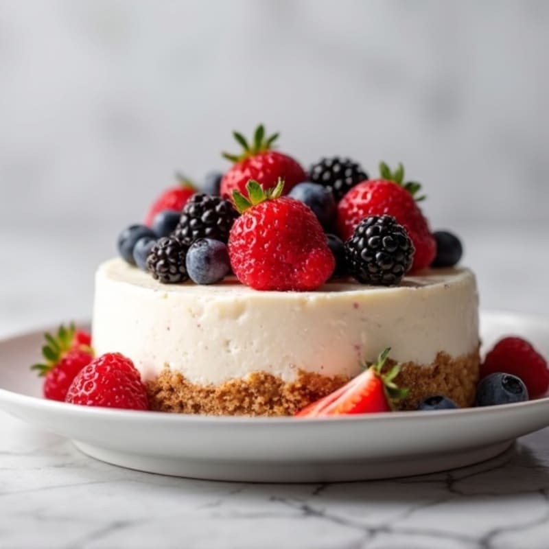 Greek Yogurt Protein Cheesecake with Mixed Berries