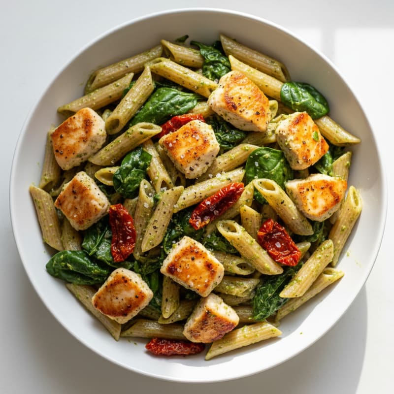 Creamy Pesto Chicken Pasta with Sun-Dried Tomatoes