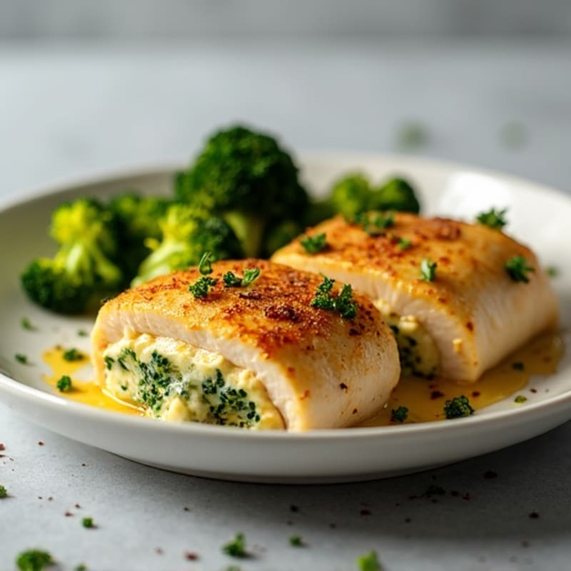 Creamy Spicy Jalapeño Stuffed Chicken with Roasted Broccoli