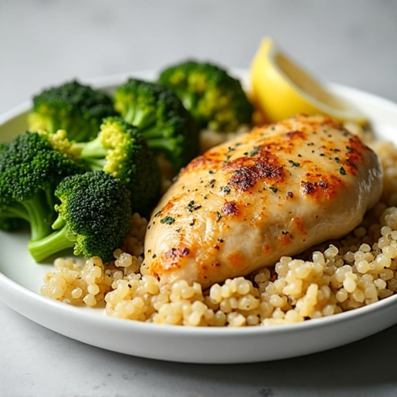 Sheet Pan Lemon Herb Chicken and Roasted Broccoli with Quinoa