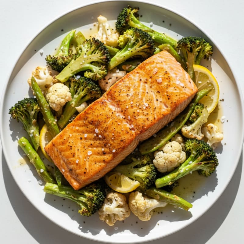 Golden Pan-Seared Salmon with Roasted Vegetables