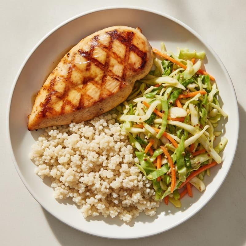 Grilled Chicken Breast with Crunchy Cabbage Slaw and Quinoa