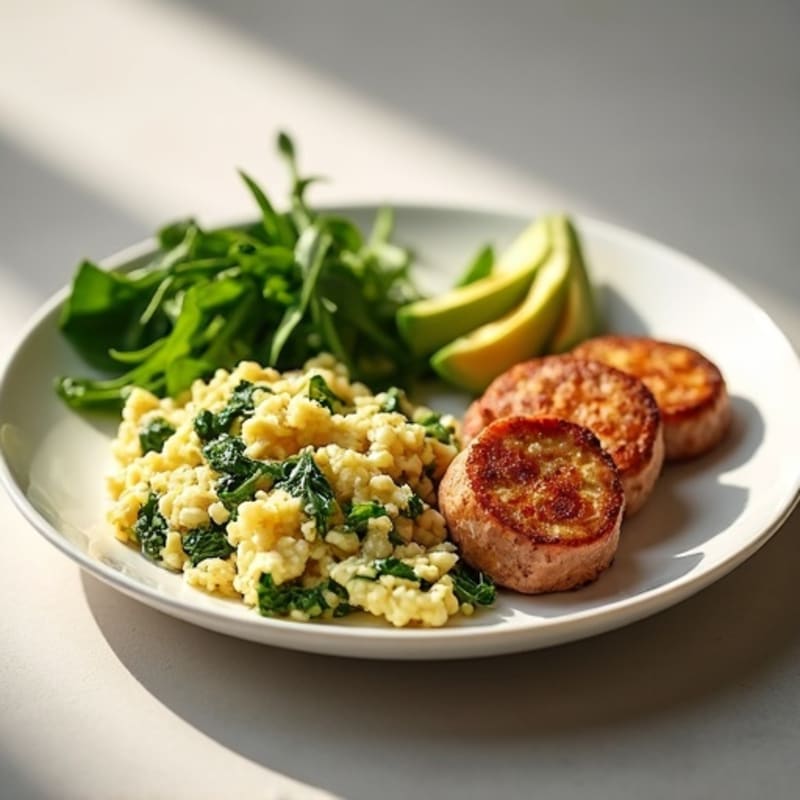 Egg White Spinach Scramble with Grilled Turkey Sausage
