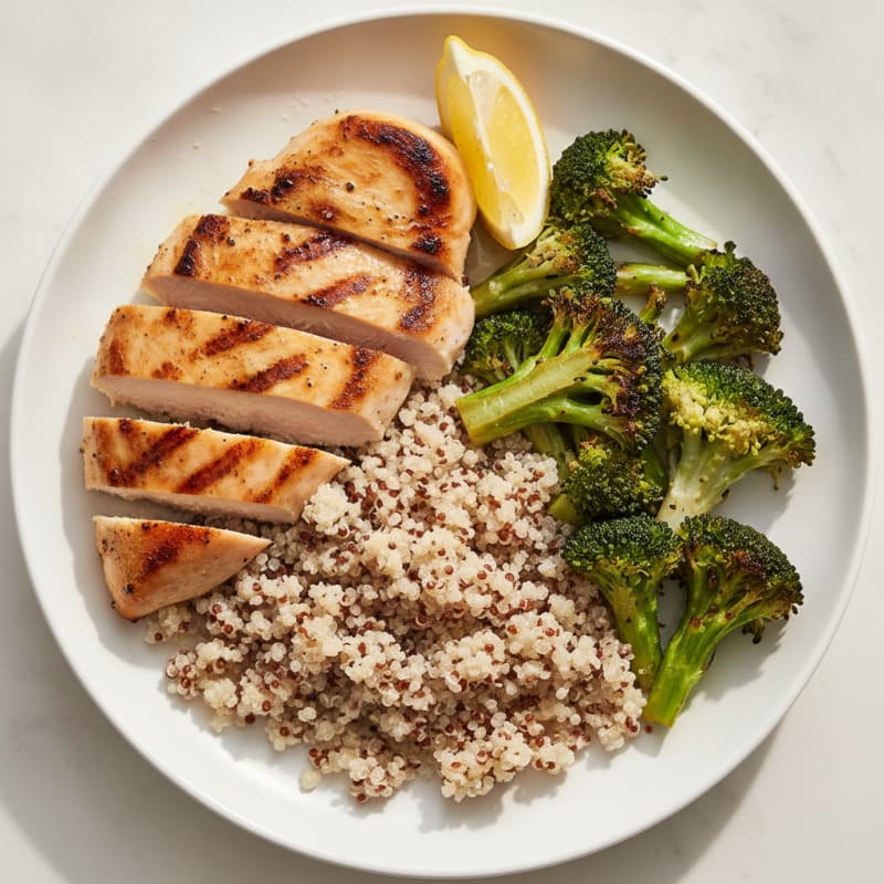 Grilled Chicken Breast with Quinoa and Roasted Broccoli