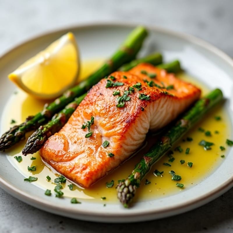 Crispy Skin Salmon with Garlic Roasted Asparagus