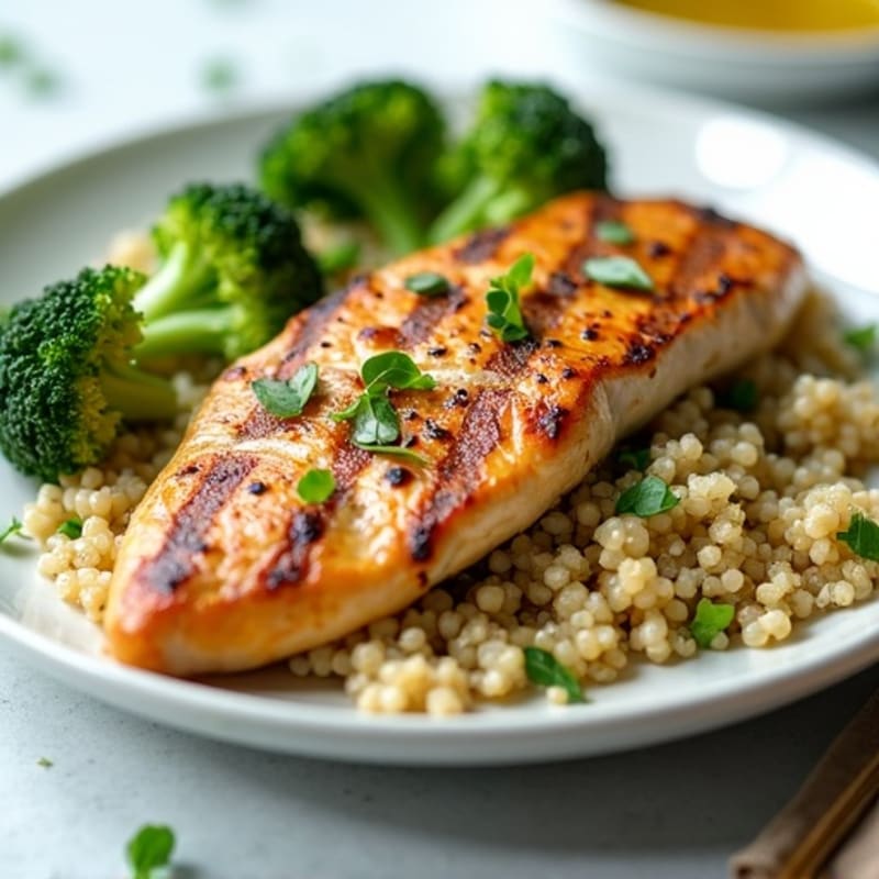 Grilled Chicken Breast with Quinoa and Roasted Broccoli