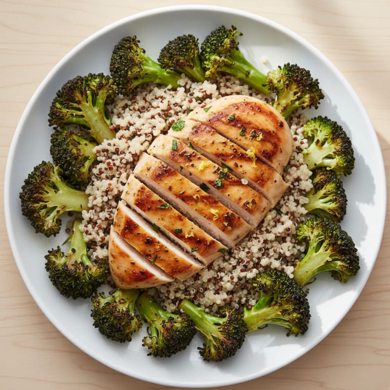 Grilled Chicken Breast with Quinoa and Roasted Broccoli