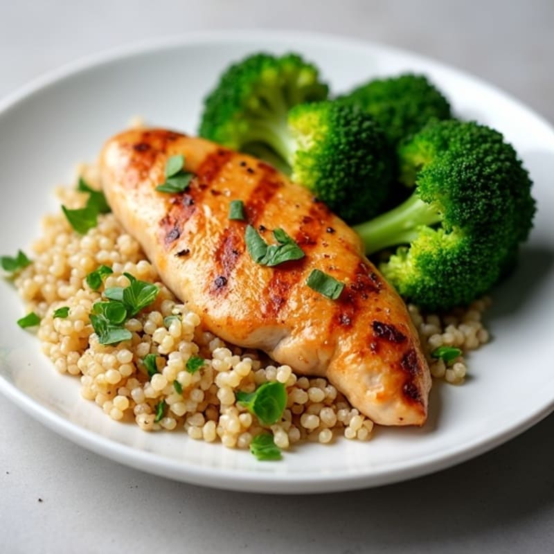 Grilled Chicken Breast with Quinoa and Steamed Broccoli