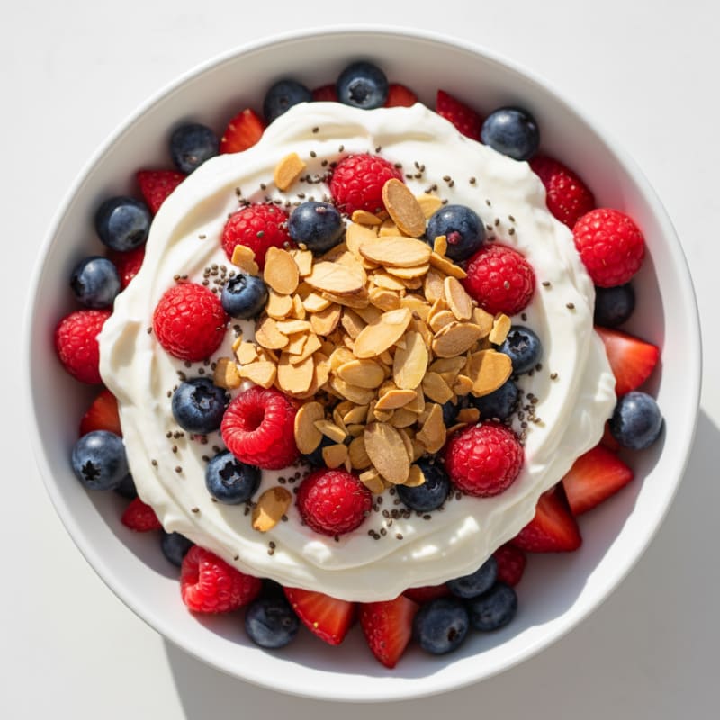 Greek Yogurt Protein Parfait with Mixed Berries and Almonds