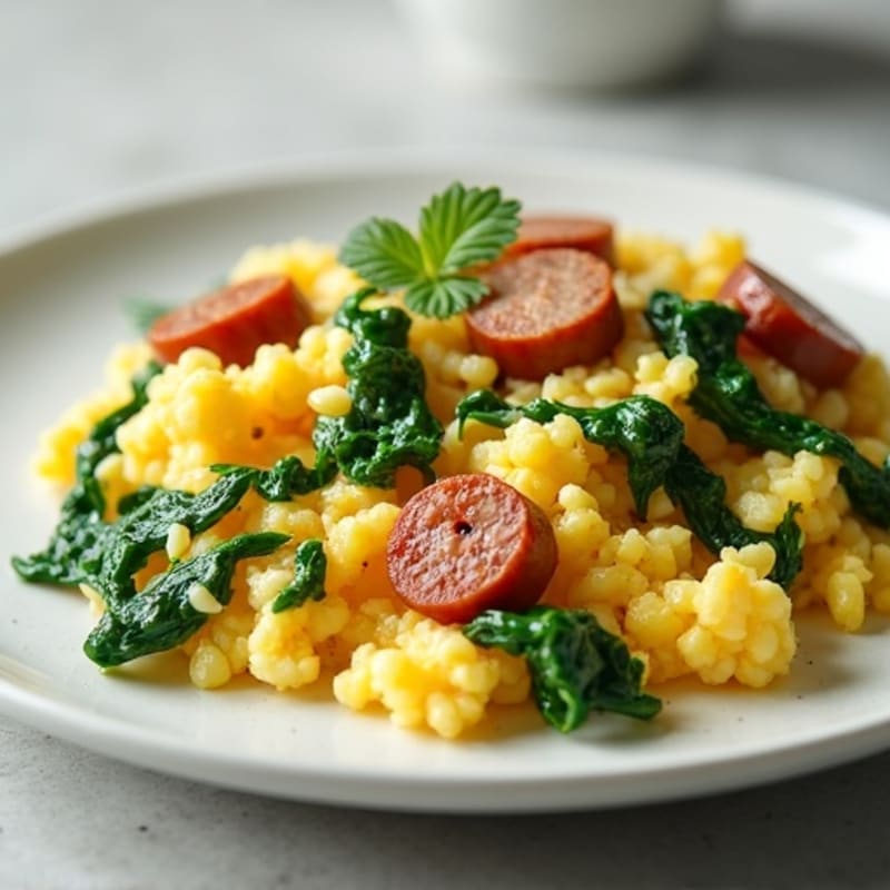 Egg White Scramble with Turkey Sausage and Spinach