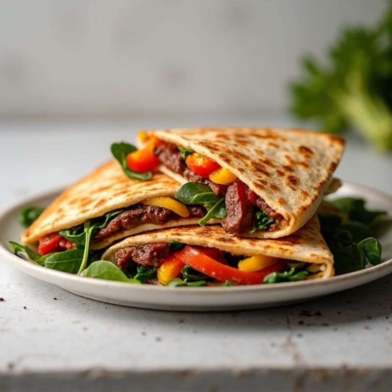 Crispy Steak and Loaded Veggie Quesadillas