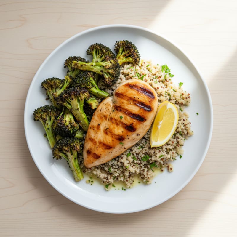 Grilled Chicken Breast with Quinoa and Roasted Broccoli