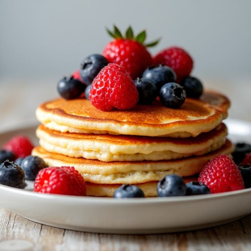 Maple Glazed Fluffy Protein Pancakes with Fresh Berries