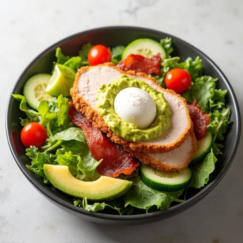 Crispy Turkey and Bacon Club Salad with Creamy Avocado Dressing