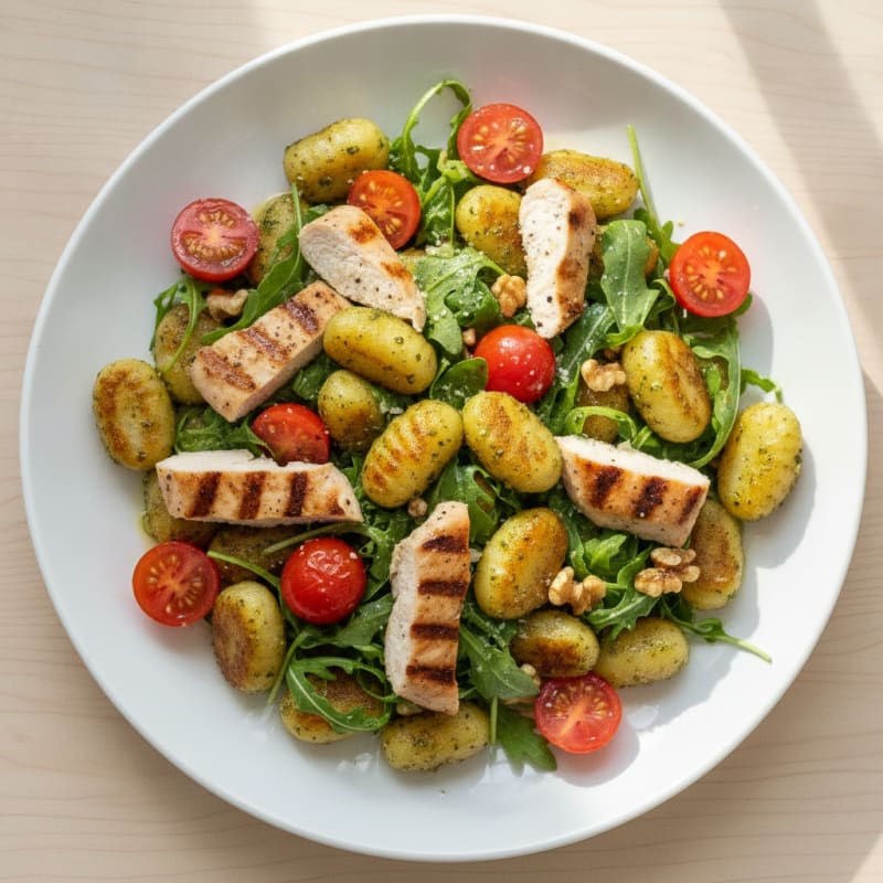 Gnocchi with Arugula Pesto and Cherry Tomatoes