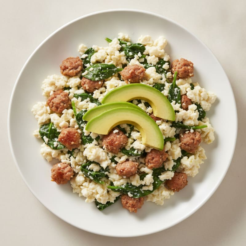 Egg White and Spinach Scramble with Turkey Sausage